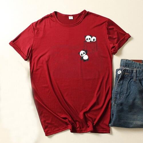 25# Women Oversize T-shirts Fashion O-neck Casual Short Sleeves Cute Panda Print Pockets T-shirts Top Tees Top Женские Футболки