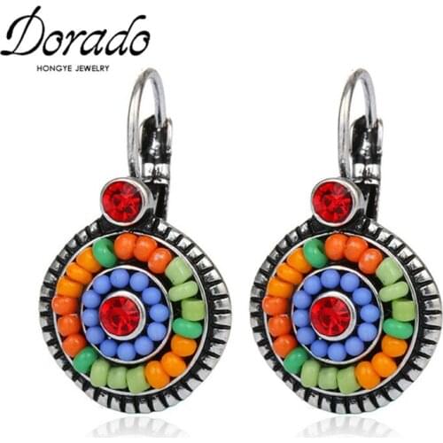Zircon Resin Beads Drop Earrings For Women Irregular Retro New Bohemian Vintage Female Hanging Earring Ethnic Jewelry Brincos