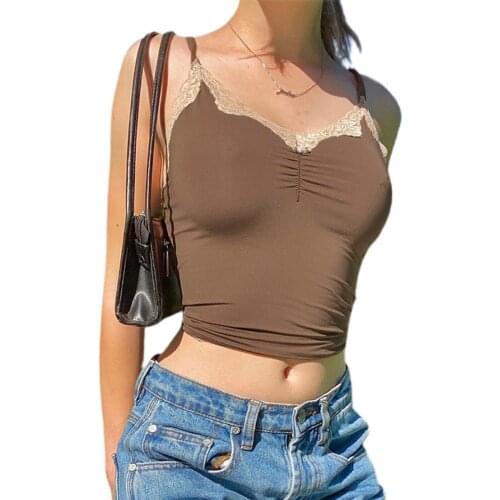 Female Vest Summer Women’ s Sleeveless V-Neck Crop Top Lace Stitching Camis