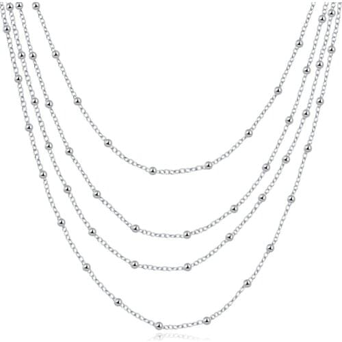 Womens Vintage Simple Design Four Layers Long Chain 925 Sterling Silver Necklace For Women Bridesmaid Gift