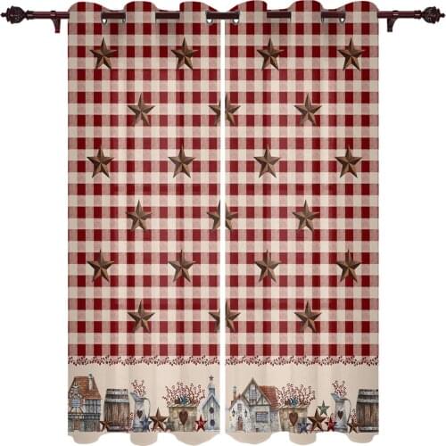 Country Star Berry Retro Red Plaid Curtains for Living Room Luxury Window Curtain Bedroom Kitchen Curtains Drapes