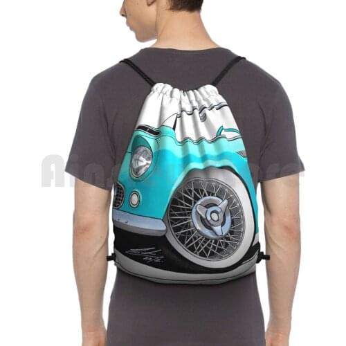 Turquoise Backpack Drawstring Bag Riding Climbing Gym Bag Sports Car Car Classic Cars Retro Vintage T Bird Bird American Red