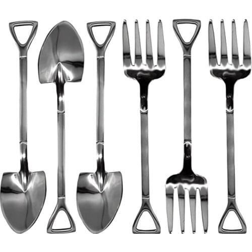 BMBY-8PCS Shovel Shaped Spoon and Fork Coffee Sugar Mini Ice Cream Spoons Fruit Forks for Home Party Bistro Cocktail Tasting