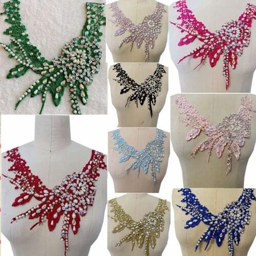 1 Piece Embroidery Pearl Rhinestone Lace Neckline Fake Collar Accessories Ladies Girls Lace Fabric Decoration For Wedding Dress