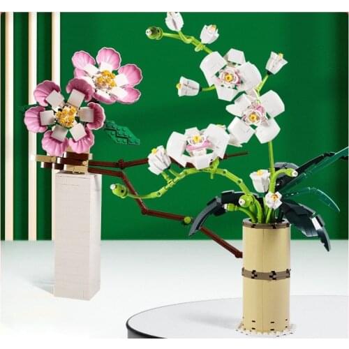 Phalaenopsis plum blossom flowers building blocks new arrival 3D creative bricks puzzle Bouquet toys kids Interior decoration