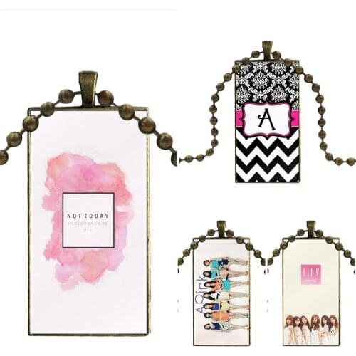 For Women Men Party A Pink Kpop Apink Korea Girls Group Glass Cabochon Choker Pendant Rectangle Necklace Bronze Color Jewelry