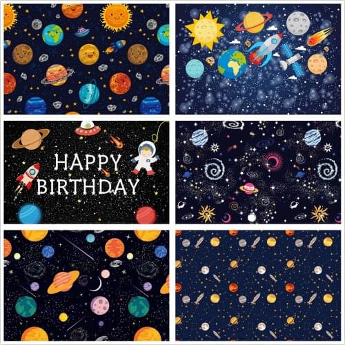 Photography Background Space Universe Planets Astronaut Boys Child Baby Shower Birthday Party Dessert Table Decor Photo Backdrop