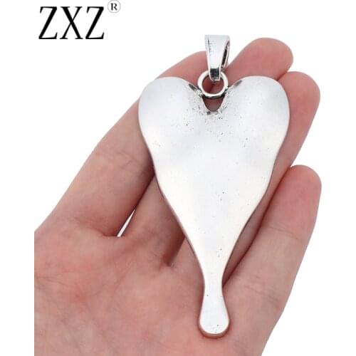 ZXZ 2pcs Large Hammered Heart Charms Pendants For Necklace Jewelry Making Findings 92x45mm