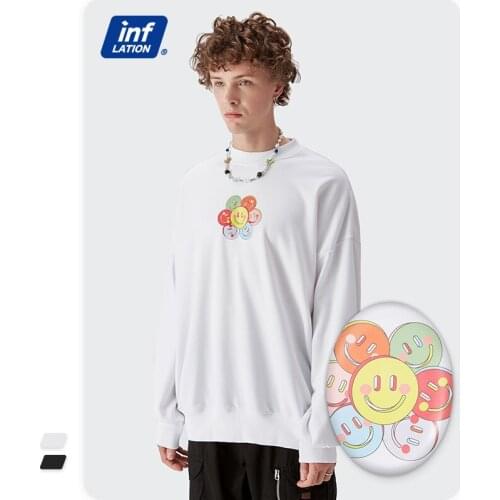 INFLATION 2021 Fashion Casual Loose Sweatshirts Men Smile Graphic Cotton Pullovers Unisex Oversized Hip Hop Sweatshirts Male