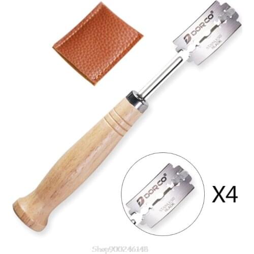 Specialty Bread Arc Curved Knife Wood Handle 4Pcs Replacement Blades Western Baguette Cutting French Toast Bagel Cutter