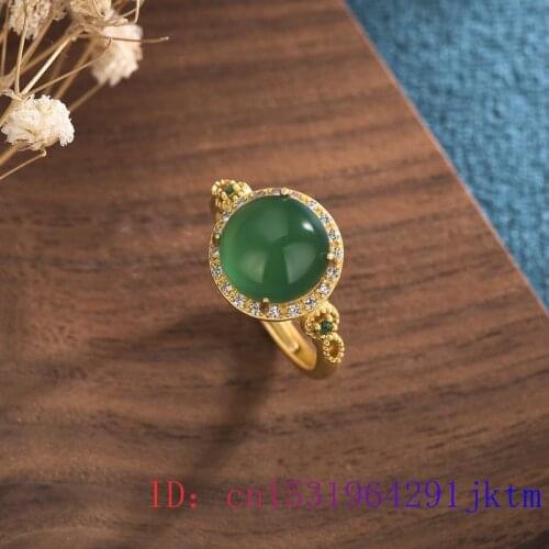 Green Jade Ring Amulet Gemstone Jewelry Zircon Women Gifts Natural Chalcedony Charm 925 Silver Crystal Fashion