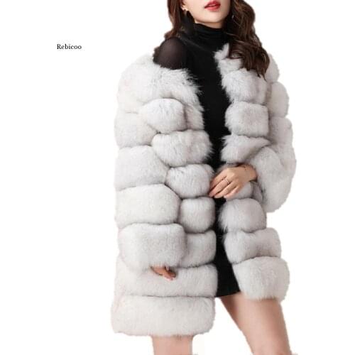 Women Winter Luxury Faux Fox Fur Coat Jacket Slim Long Sleeves Faux Fur Jacket Overcoat Women Fake Fur Coats Outwear