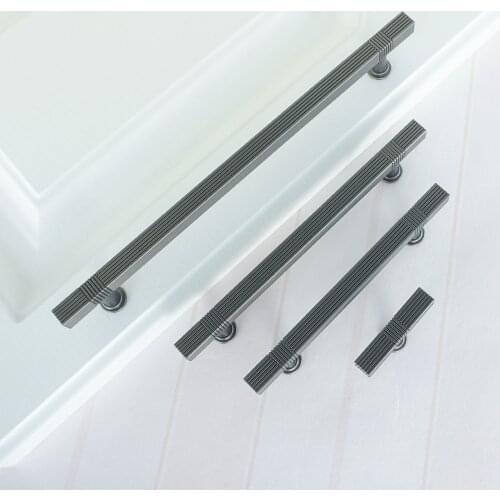 Square Zinc Alloy Furniture Handles Tbar Cabinet Drawer Pulls Dark Gray Bathroom Door Knob High Quality Kitchen Cupboard Handle