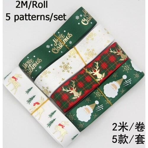 2M/roll 5 rolls/set Carnival ribbon Christmas set tie ribbon gift wrapping ribbon holiday scene decoration ribbon