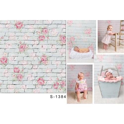 Mehofond Photography Background White Brick Wall Pink Flower Newborn Portrait Baby Shower Backdrop Photo Studio Photocall Props