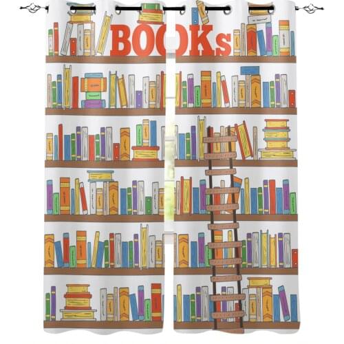 Cartoon Bookshelf Curtains for Childrens Bedroom Living Room Kids Window Treatments Kitchen Drapes