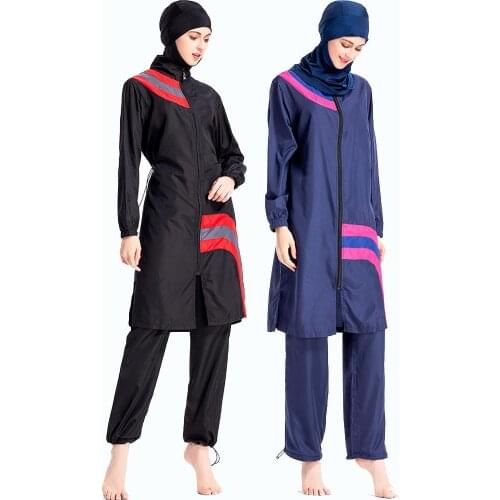 Muslim Swimwear Women Modesty Swimsuit Full Cover Islamic Beachwear Arab Burkini Bathing Suits 3PCS Zipper Sets Conservative New