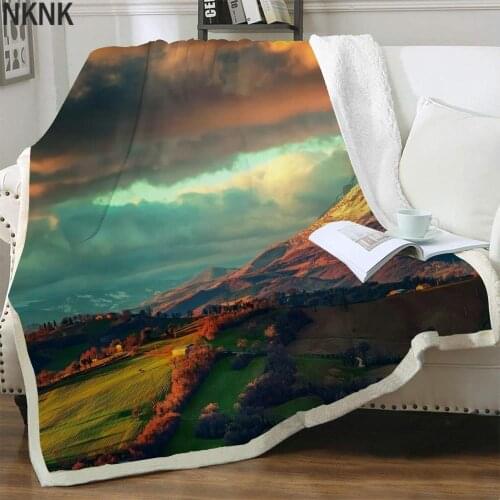 NKNK Brank Sky Blankets Mountains 3D Print Trees Plush Throw Blanket Scenery Blankets For Beds Sherpa Blanket Fashion Premium