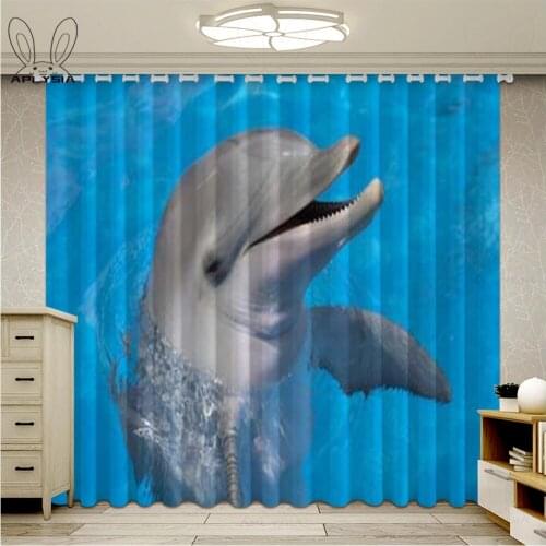 Ocean Dolphin Window Curtains For Bedroom Deep Sea Blue Living Room Blackout Curtain Ultra-thin Micro Shading Cortinas
