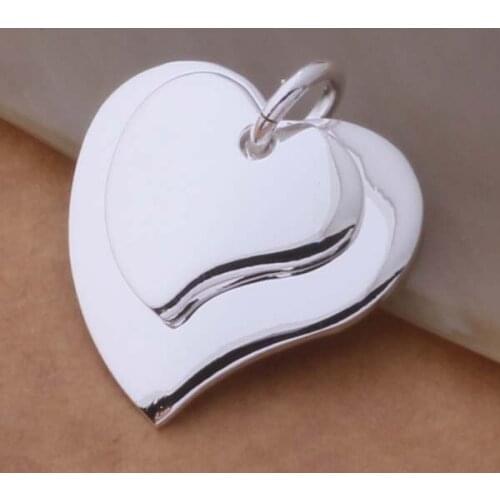 Wholesale Silver Plated Charm Jewelrys Necklace,free Shipping Fashion Fashion Jewelry Pendant Beautiful Double Heart Plate AN687