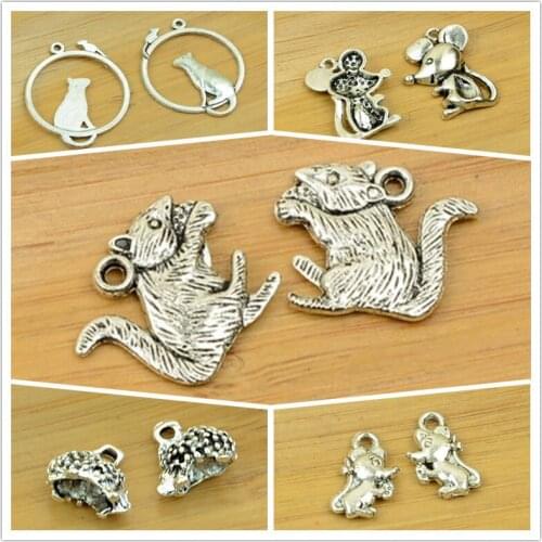 Squirrel/mouse/rat/hedgehog alloy pendant animal shape charm antique silver DIY jewerly accessories making finding free shipping