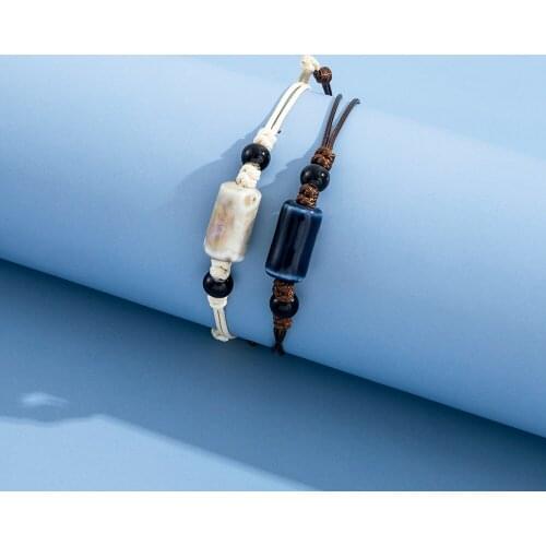 QiLuxy 2Pcs/Set Handmade Weave Leather Rope Natural Stone Charm Bracelets for Women Me Cuople Friendship Bracelets Jewelry Gifts