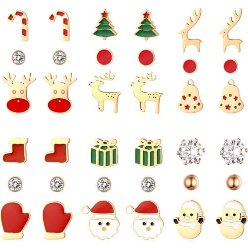 BONISKISS Christmas Earrings Series Elk Giraffe Christmas Tree Old Man Shoes Gloves Snowflakes Bells Earrings Christmas Gifts