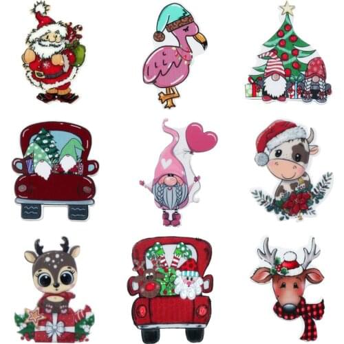Christmas Santa Claus Snowman Deer Acrylic Planar Resin DIY Making For Bow-knot Gift Home Decoration Crafts Accessories