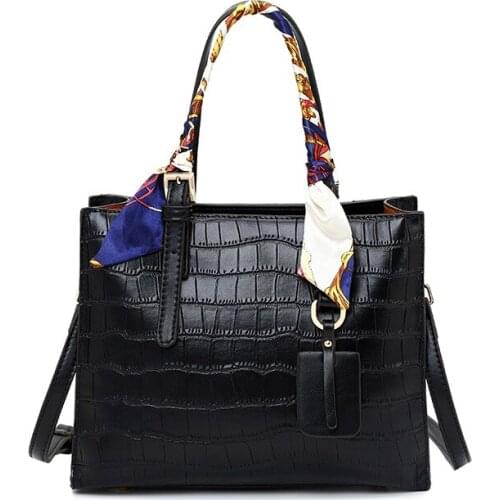Crocodile pattern bags for women female shoulder bag silk scarf fashion Women crossbody bag high-quality PU leather Handbags