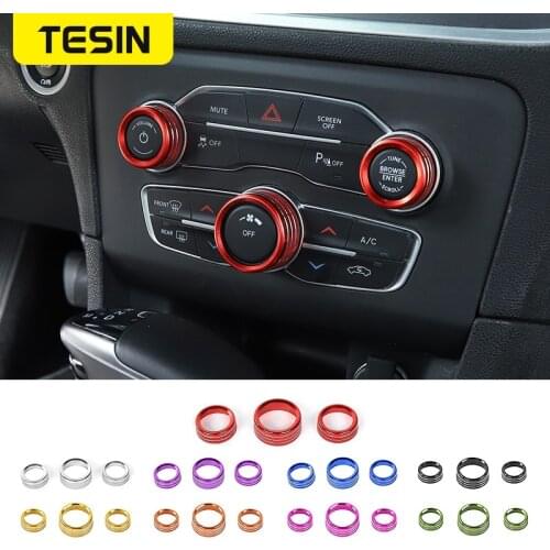 TESIN Car Air Conditioning Audio Switch Knob Decoration Cover Ring Accessories for Dodge Challenger 2015 for Dodge Charger 2015