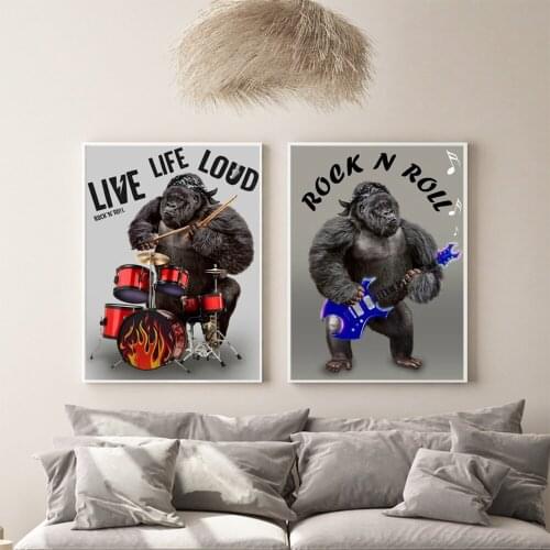 Punk Rock Gorilla Drummer Guitarist Canvas Paintings on the Wall Poster And Prints Animals Wall Art Pictures for Room Decoration