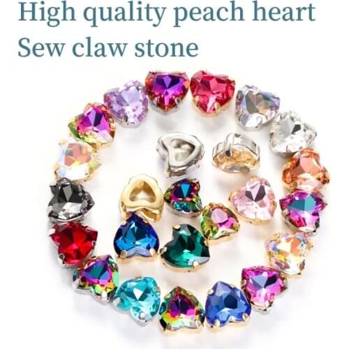 XiChuan New Product Heart Glass Pointback K9 Glass With Claw Crystal Sew On Rhinestone DIY Clothing Decoration Jewelry Making