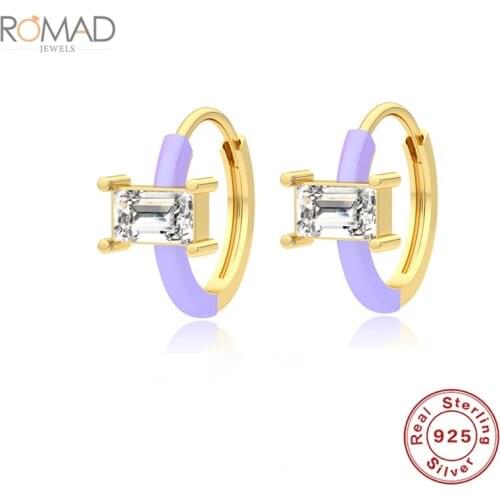 ROMAD Squre Zircon Enamel Pink Earrings Aretes 2021 Trend Women Round 925 Sterling Silver Earrings Jewelry Pendientes Plata 925