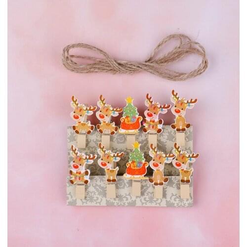 10Pcs Wooden Christmas Tree Elk Clip Photo Paper Postcard Craft DIY Clips
