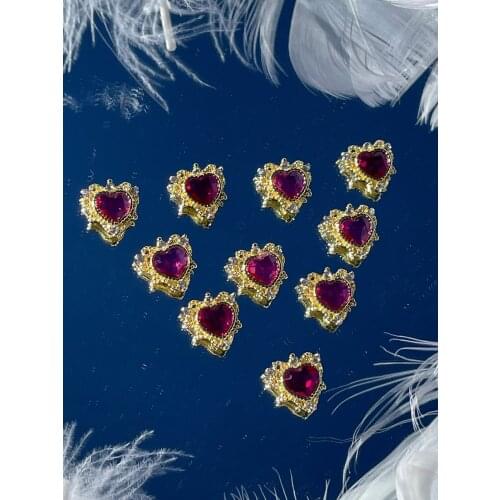 14mm 10pcs Nail Charm gold Frame with Crystal heart nail charm DIY Glitter Crystal Heart Charm AB Rhinestone (curved back decal)