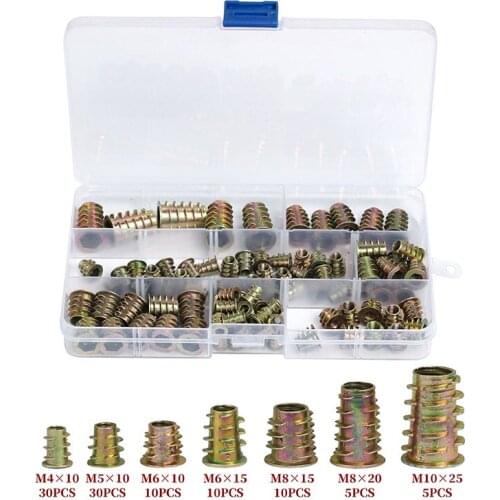 100Pcs Threaded Hex Insert Nut Drive Driver Wood Screw M4 M5 M6 M8 M10 Brass Inserts Nuts Furniture Hex Socket Screw