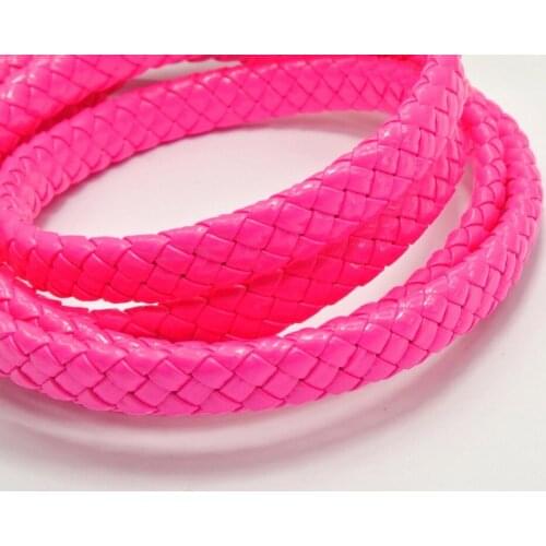 16.4 Feets Neon Hot-pink Flat Braided Bolo Synthetic Leather Cord 10X4mm