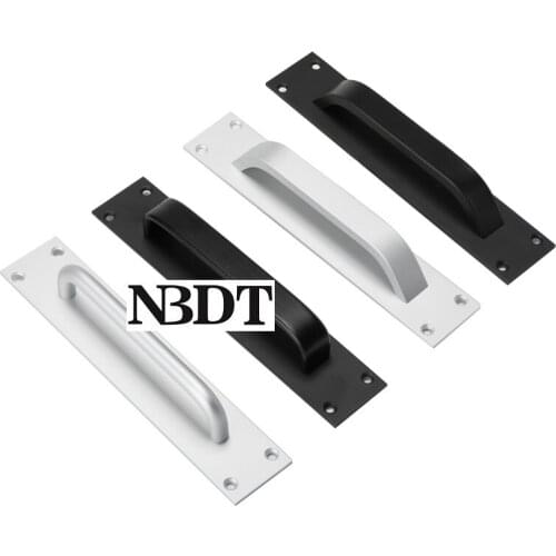 2Pcs Matt Silver Black Aluminum Alloy Wooden Door Pull Push Handle Fire Toilet Door Pull Push Plate Face Mounted With Screws