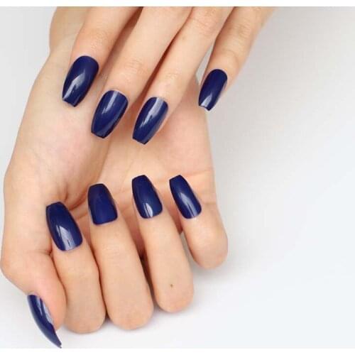 24pcs candy color coffin shape nails, popular sales of the king, sexy must deep blue 618