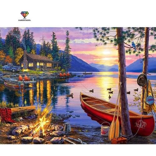 XUEQIXIAOZU Diamond Painting 5D DIY Landscape Full Round Diamond Embroidery Sale River Handmade Gift Home Decor
