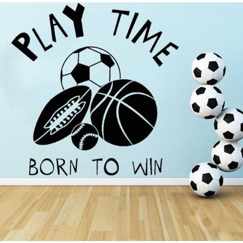 Basketball Football Stickers Baseball Soccer Vinyl Wall Decal Childrens Room Decoration Sport Mural Play Time Quotes