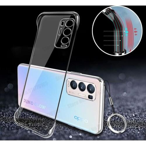 Frameless Transparent Phone Case For OPPO Reno 5 4 Pro Plus 4SE Realme X5 F9 A91 Ultra Thin Hard PC Ring Holder Protective Cover