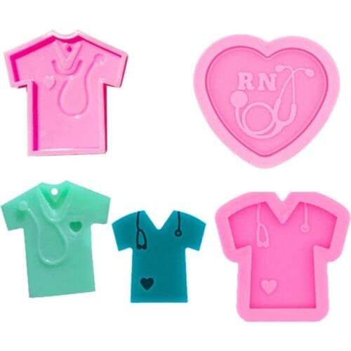 3Pcs Crystal Epoxy Resin Mold Nurse Shirt Love Heart Stethoscope Keychain Mould Christmas New Year Decorations Gifts
