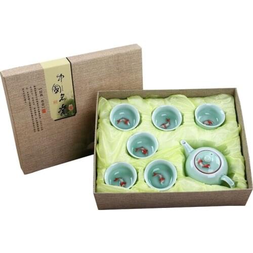 Chinese traditions tea set celadon kung fu tea cup set for company with Gift Box