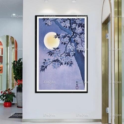 Blossoming Cherry On A Moonlit Sky By Ohara Koson / Shoson, Japanese Art Print Wall Art Canvas Modern Home Decor Posters Gift