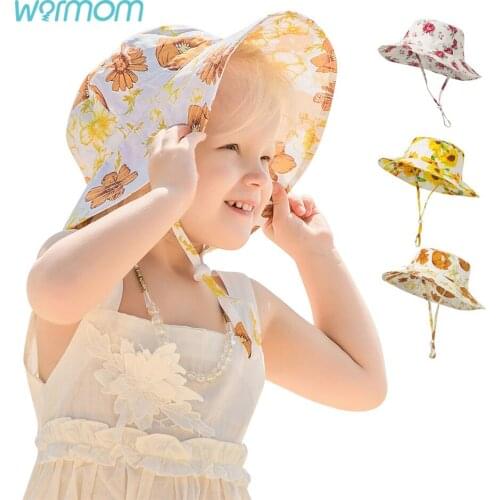 Warmom Little Daisy Child Fisherman Hat Summer Newborn Unisex Baby Kids Sun Cap Solid Floral Print Hat with Bandage Fishing Cup