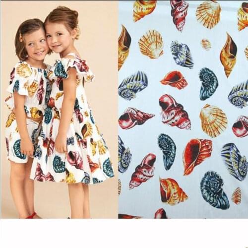 Wide 145cm Cool Conch Shells Printed Cotton Fabric Poplin Cotton Fabric Sewing Material DIY Patchwork Girl Children Dress