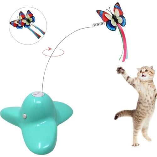 Electric Rotating Butterfly Cat Toys with Two Flashing Butterflies Interactive Cat Toy Spinning Teaser Toys Pet Supplies