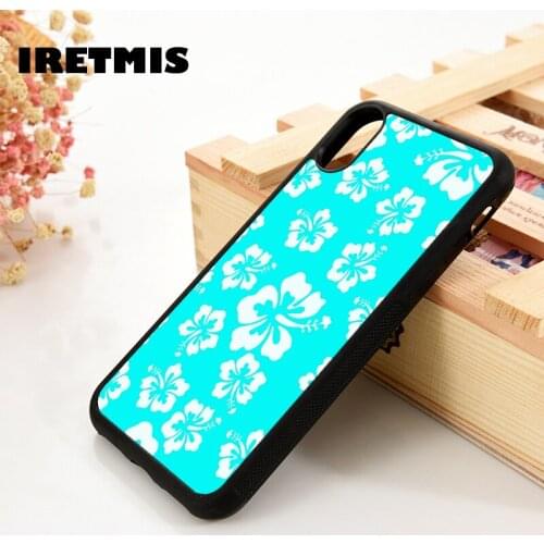 Iretmis 5 5S SE 6 6S Phone Case Cover for iPhone 7 8 Plus X Xs 11 12 MINI Pro Max XR Bright Aqua blue Hibiscus Hawaiian Flower