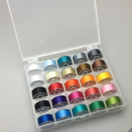 Colorful Plastic side Type L 75D/2 25PCS/BOX Prewound Bobbins For Home Embroidery Machine